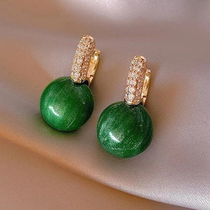 Luxueuses Boucles d'Oreilles en Or avec Éblouissante Perle Verte
