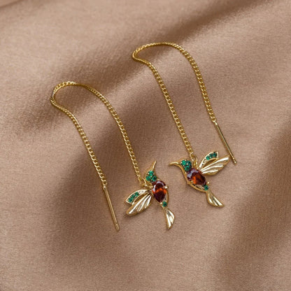 Boucles d'Oreilles Colibri Émaillées avec Éclat de Zircons