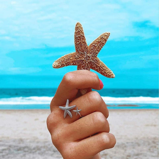 Bague Étoile de Mer en Argent et Or, Ajustable et Éblouissante