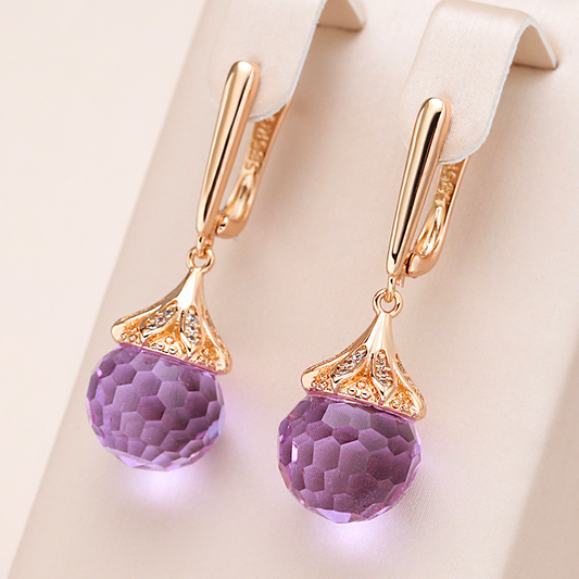 Élégantes Boucles d'Oreilles en Cristal Rond Violet