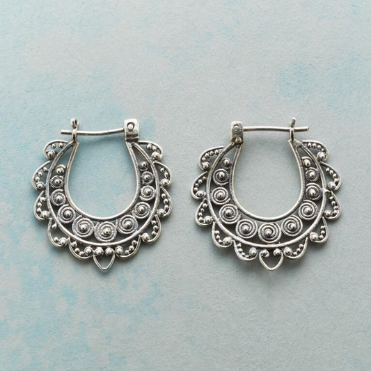 Éblouissantes Boucles d'Oreilles Vintage Mandala en Argent