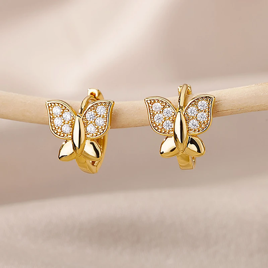 Élégantes Boucles d'oreilles Papillon en Or avec Zirconia, Style Minimaliste
