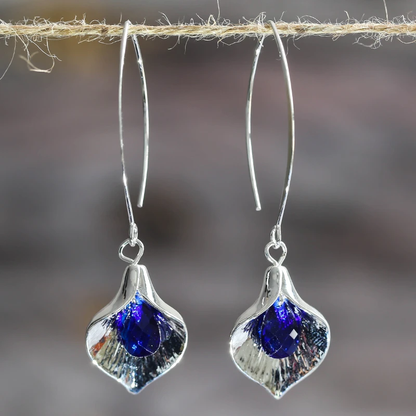 Éblouissantes Boucles d'Oreilles en Argent ornées de Pierres Bleues
