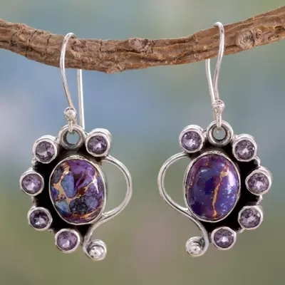 Éblouissantes Boucles d'oreilles Mauves en Argent