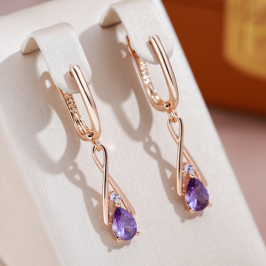 Éblouissantes Boucles d'Oreilles Pendantes en Or avec Zirconium Violet