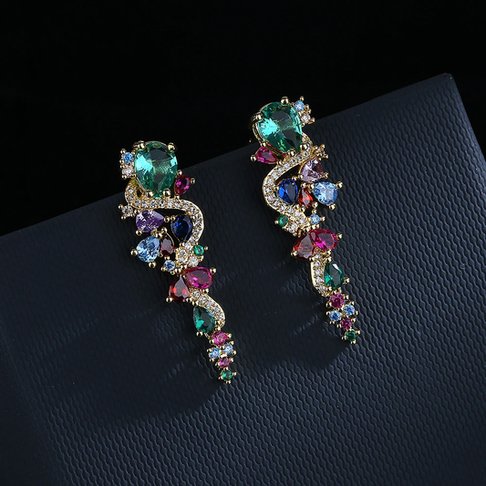 Éblouissantes Boucles d'Oreilles en Or Ornées de Zircons Multicolores