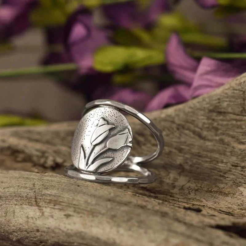 Bague Argenté Boho Rose Élégante