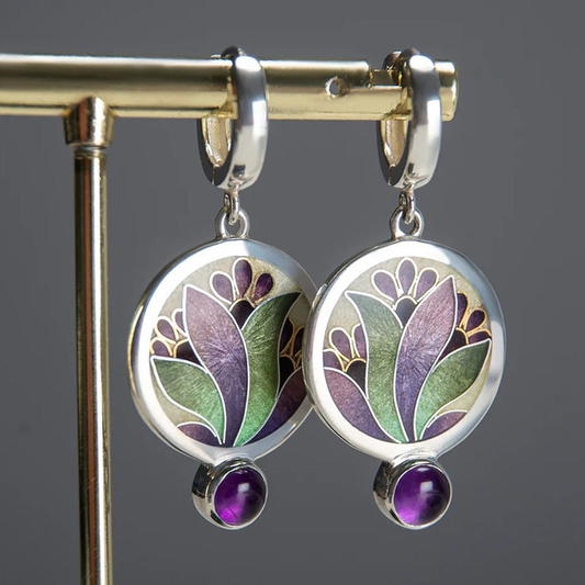Éblouissantes Boucles d'Oreilles Boho en Argent Sterling, Ornées de Cristaux Violets Étincelants