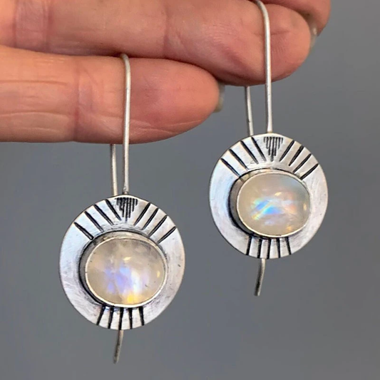 Élégantes Boucles d'Oreilles en Argent et Cristal de Lune