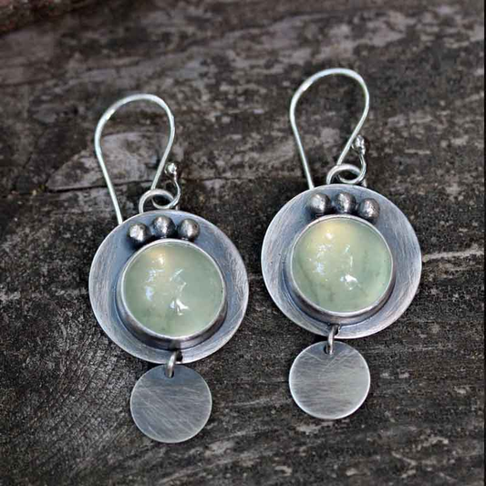 Éblouissantes Boucles d'Oreilles Vintage en Argent avec Cristaux de Lune Verts
