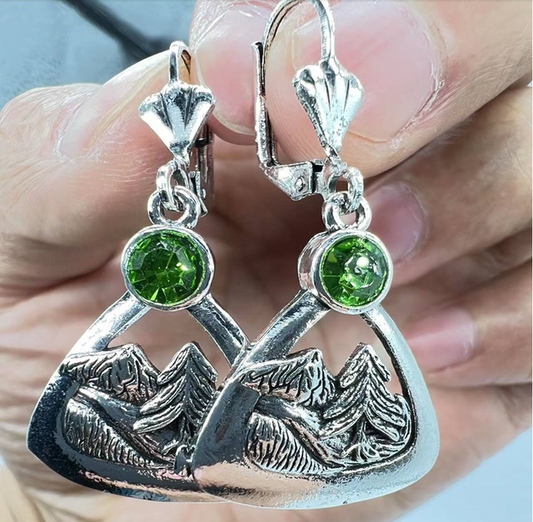 Éblouissantes Boucles d'Oreilles Vintage en Argent avec Cristaux Verts étincelants
