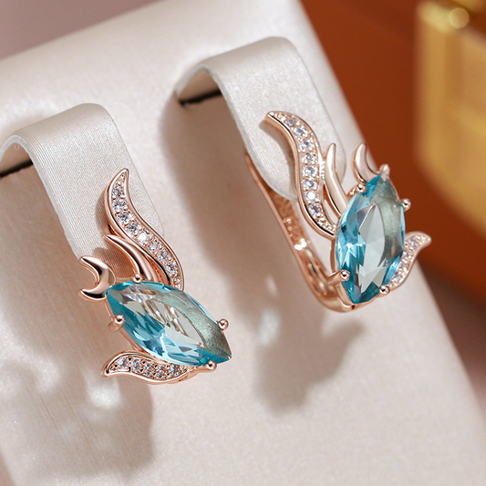 Éclatantes Boucles d'Oreilles Élégantes en Or avec Cristaux de Turquoise raffinés