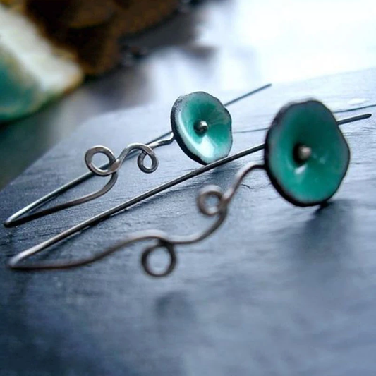 Boucles d'oreilles Vintage Élégance Fleurie en Émail Vert