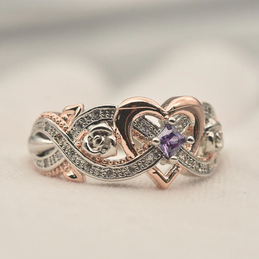 Elegant Sparkling Rose Gold Heart Ring