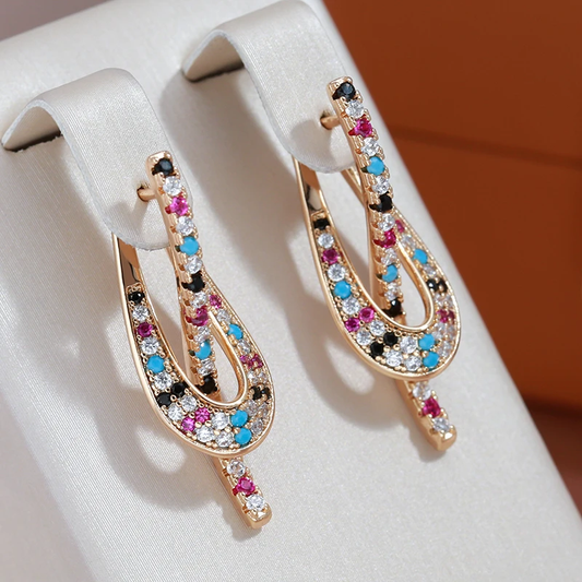 Boucles d'oreilles Élégance en Or avec Éblouissants Zirconia Multicolores