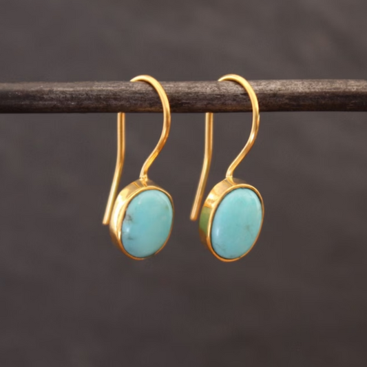 Élégantes Boucles d'Oreilles Vintage en Or ornées de Pierre Turquoise
