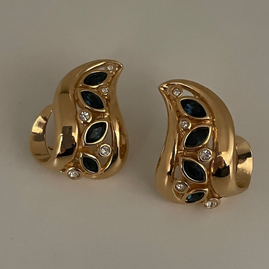 Éblouissantes Boucles d'Oreilles Vintage en Or et Cristal Noir