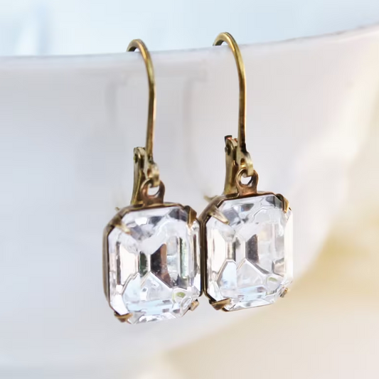 Éblouissantes Boucles d'Oreilles Vintage en Verre Blanc et Détails Dorés