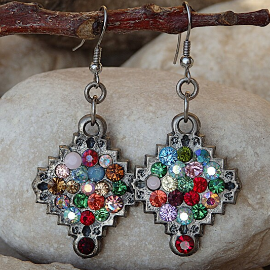 Éclat Vintage : Boucles d'oreilles en Argent orné de Zirconiums Multicolores