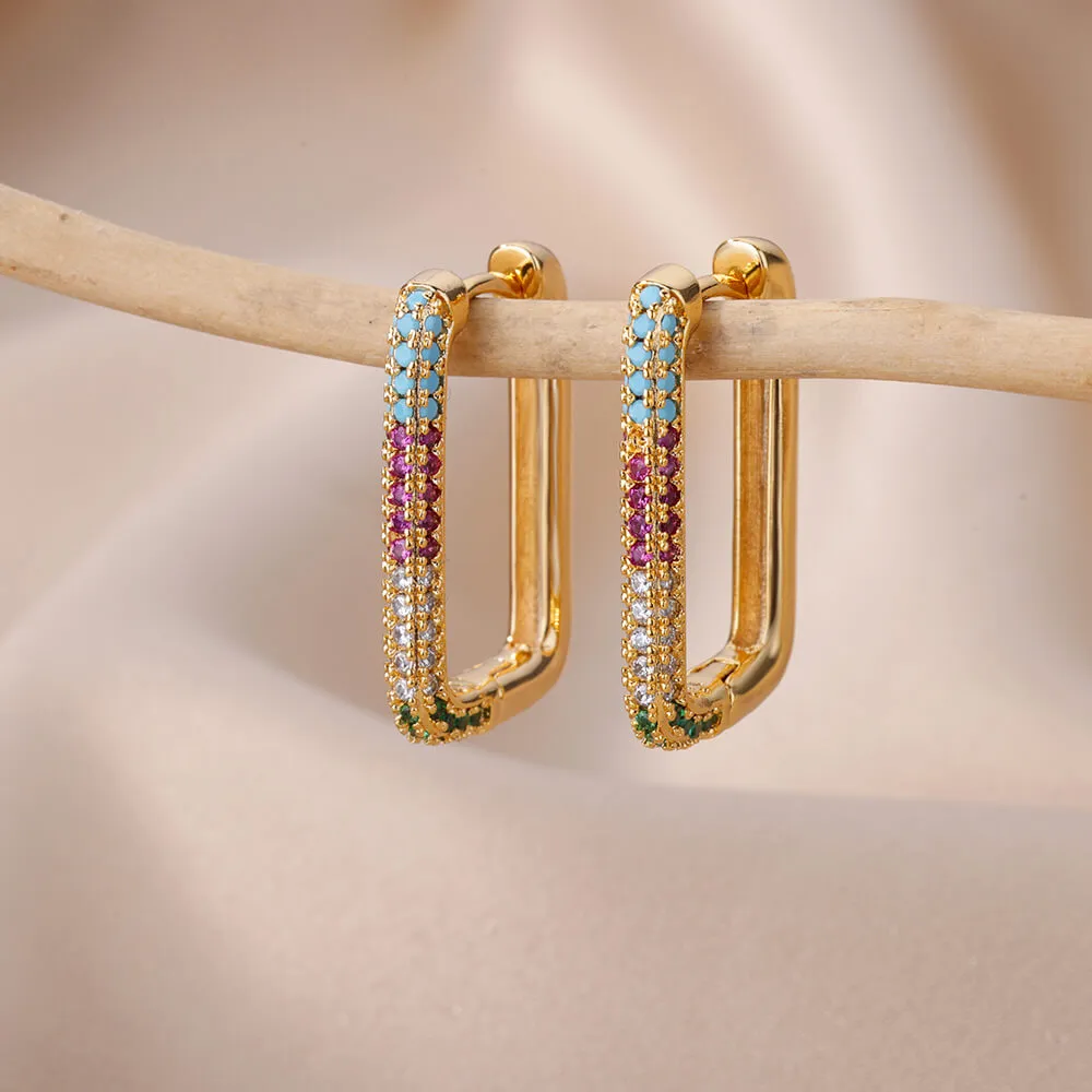 Boucles d'oreilles à clip raffinées en or ornées de zirconias multicolores éclatants