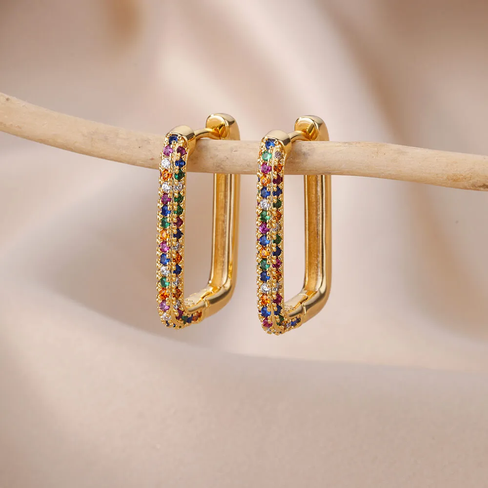 Boucles d'oreilles à clip raffinées en or ornées de zirconias multicolores éclatants