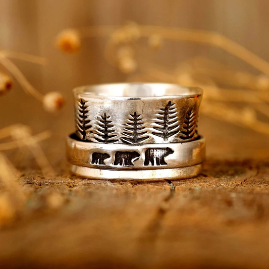 Élégante Bague Vintage en Argent Inspirée de la Forêt