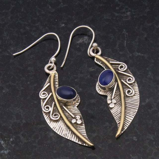 Boucles d'oreilles Vintage en Cristal Bleu en Forme de Feuille