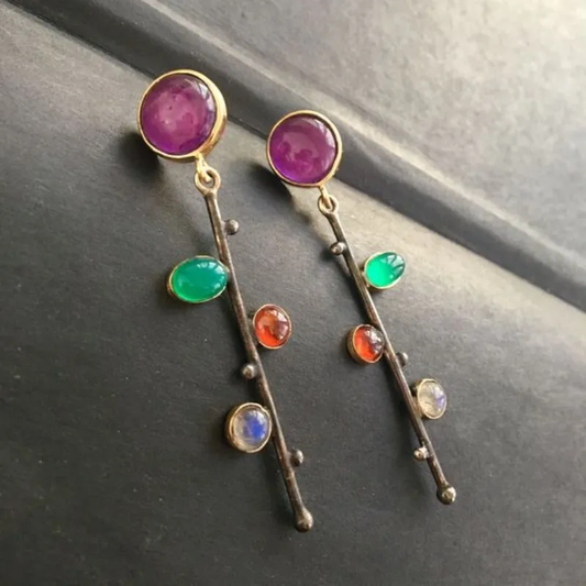 Boucles d'oreilles vintage en cristal éclatant et coloré