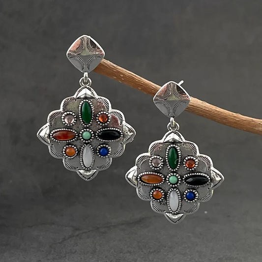 Éblouissantes Boucles d'Oreilles Vintage en Argent Plaqué ornées de Cristaux Colorés