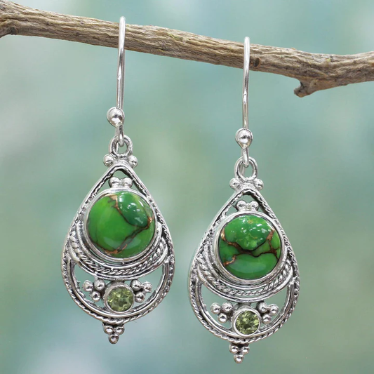 Éblouissantes Boucles d'Oreilles Vintage en Argent Vert Émeraude