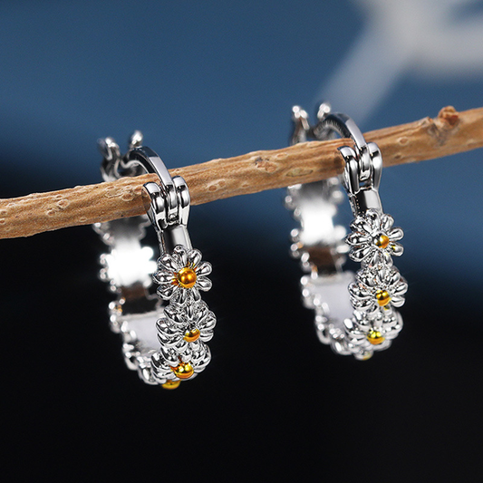 Éblouissantes boucles d'oreilles tournesol en argent artisanales