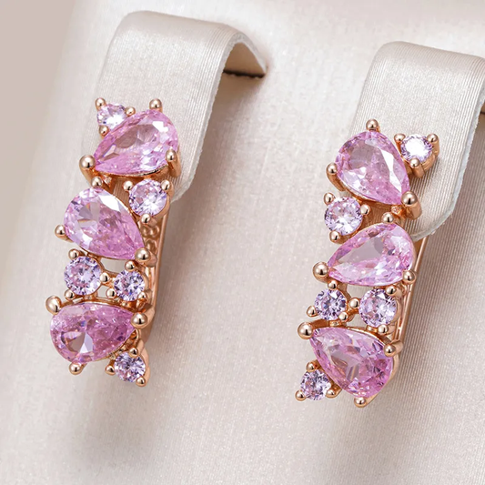 Éblouissantes boucles d'oreilles en cristal rose sophistiqué