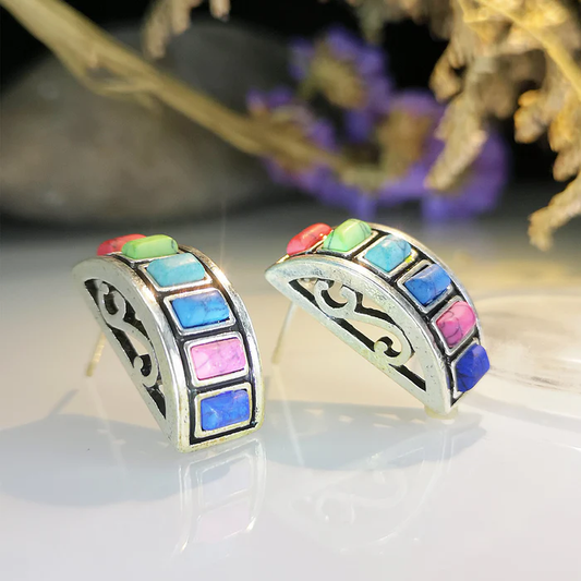 Boucles d'oreilles vintage en argent aux teintes éclatantes