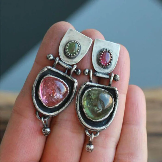 Éblouissantes boucles d'oreilles vintage en argent bicolore