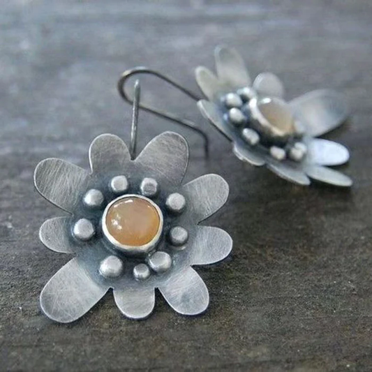 Boucles d'oreilles vintage en argent avec motif marguerite Élégant
