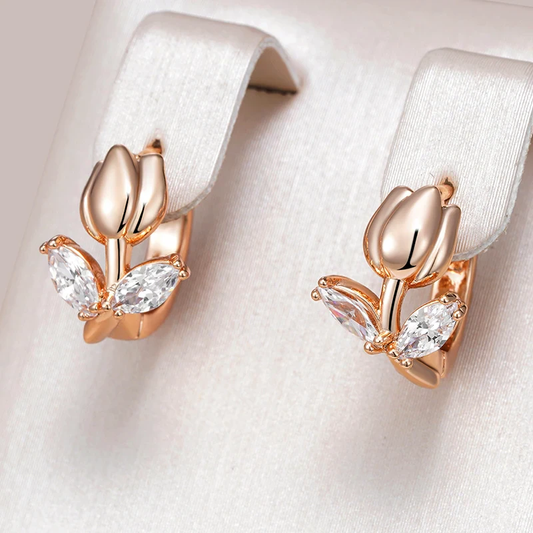 Éblouissantes boucles d'oreilles en or rose plaqué ornées de zirconias scintillants