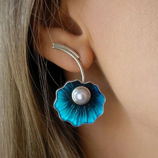 Élégantes Boucles d'oreilles Vintage Lotus Blue ornées de perles raffinées