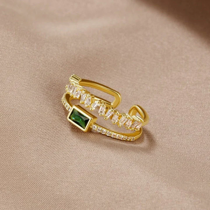 Élégante bague en cristal vert scintillant