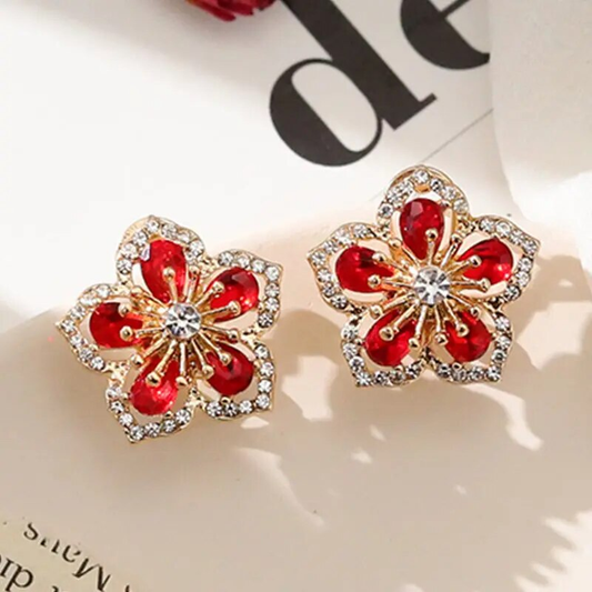 Boucles d'oreilles Élégantes en Cristal Rouge Étincelant pour un Éclat Fleurissant