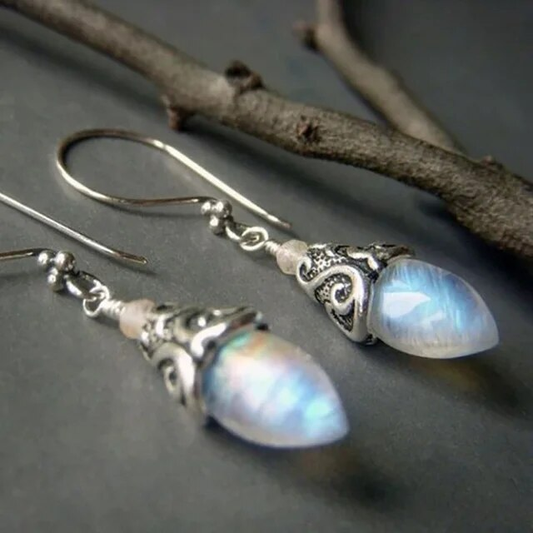 Boucles d'oreilles vintage en éclat de cristal de pierre de lune