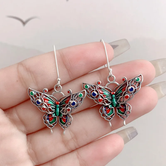 Boucles d'oreilles vintage papillon aux couleurs vibrantes