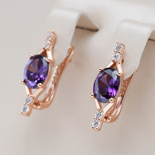 Boucles d'oreilles raffinées en cristal doré et mauve chic