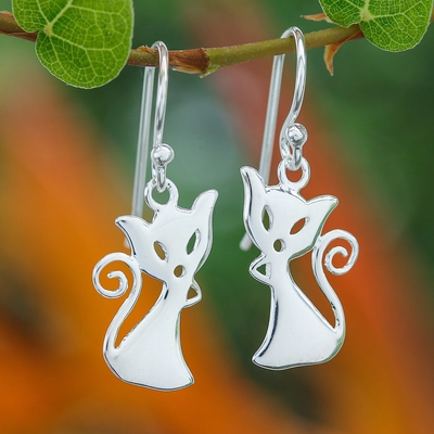 Boucles d'oreilles vintage en argent pour amoureux des chats