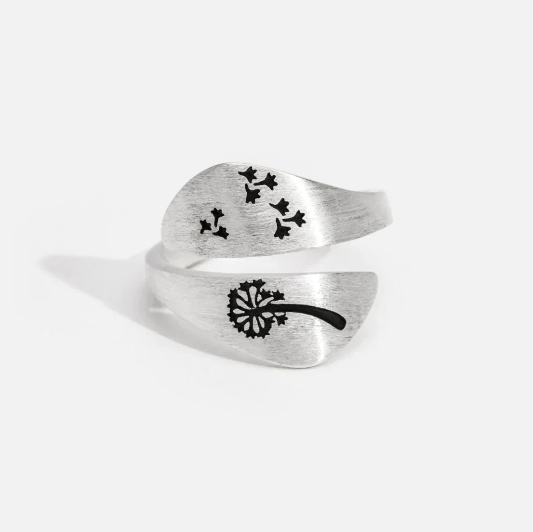 Unique Bague Réglable en Pissenlit Artisanale et Sculptée à la Main