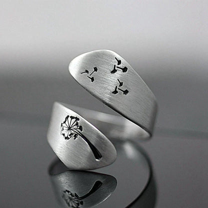Unique Bague Réglable en Pissenlit Artisanale et Sculptée à la Main