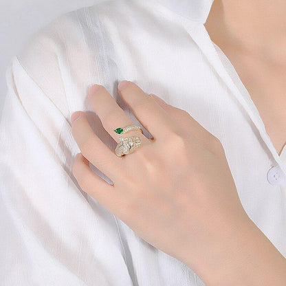 Bague Ajustable au Design Léopard avec Éclat en Zircone Complète