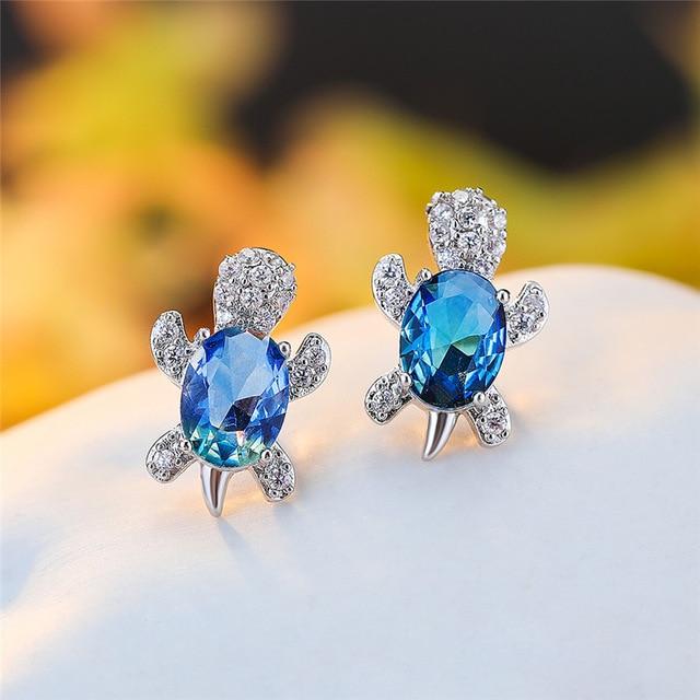 Éblouissantes Boucles d'Oreilles Tortue de Mer en Zirconium et Argent Sterling