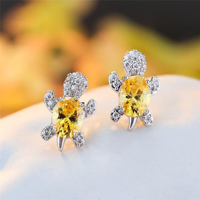 Éblouissantes Boucles d'Oreilles Tortue de Mer en Zirconium et Argent Sterling