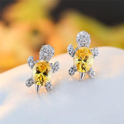 Éblouissantes Boucles d'Oreilles Tortue de Mer en Zirconium et Argent Sterling