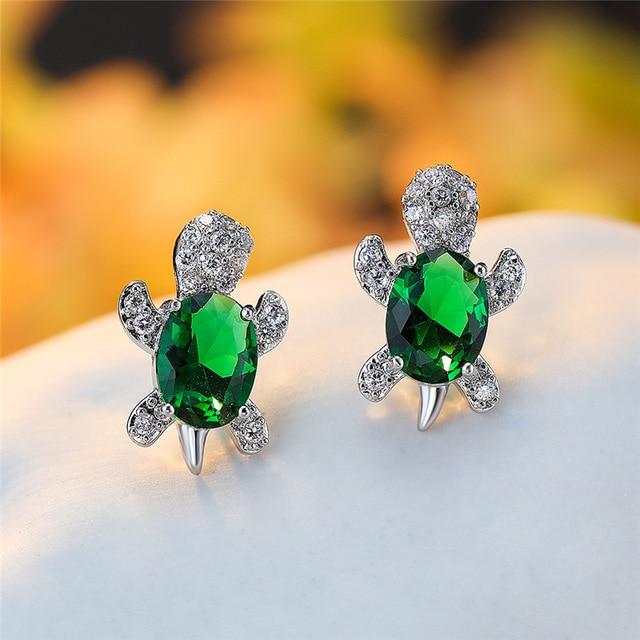 Éblouissantes Boucles d'Oreilles Tortue de Mer en Zirconium et Argent Sterling